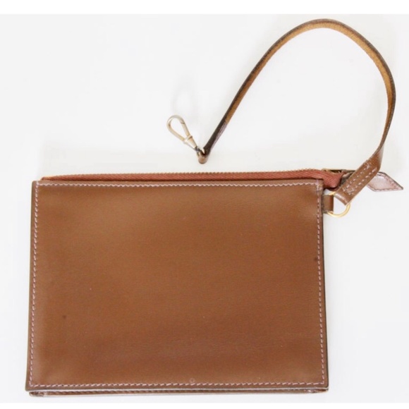 Vintage Hermes Pochette Wristlet Brown Box Leather Bonwit Teller Rare - Picture 3 of 11